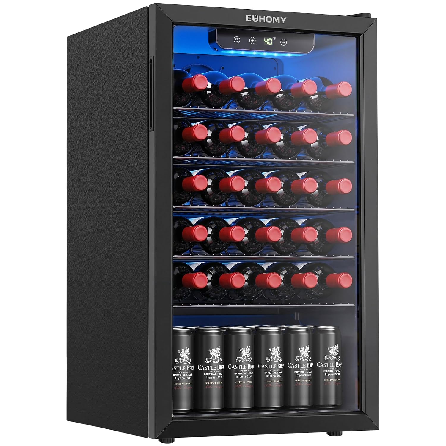 Wine Beer Mini Fridge - 125 Can Beverage Cooler with Glass