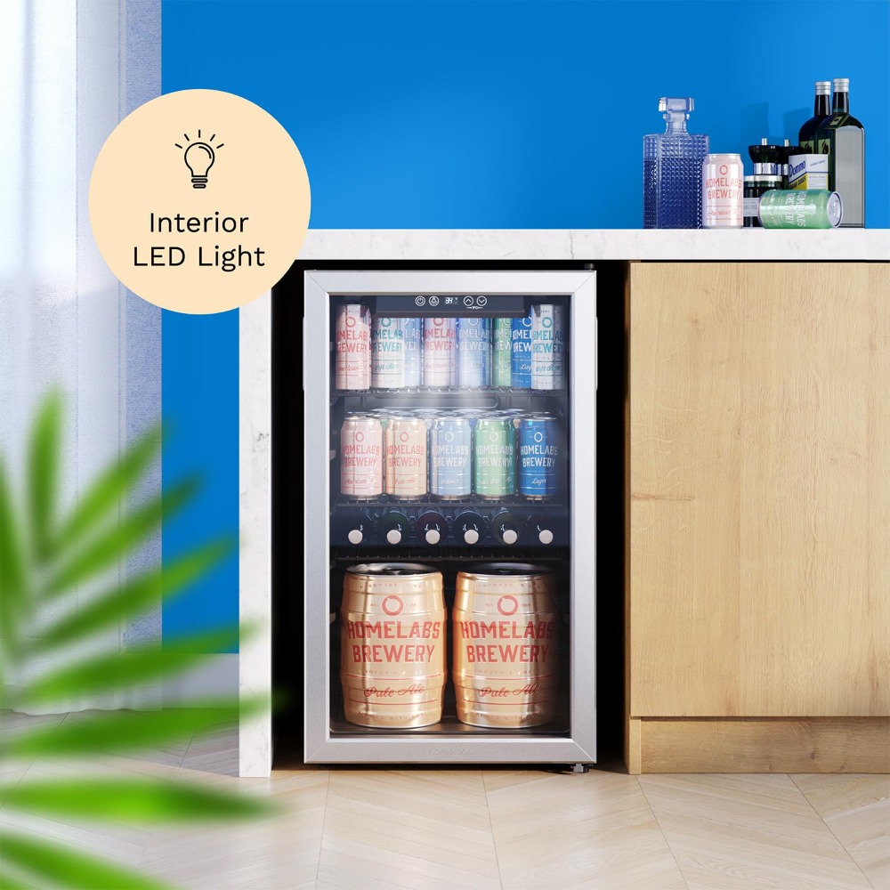 Wine Beer Mini Fridge - 120 Can Mini Beverage Refrigerator, Glass